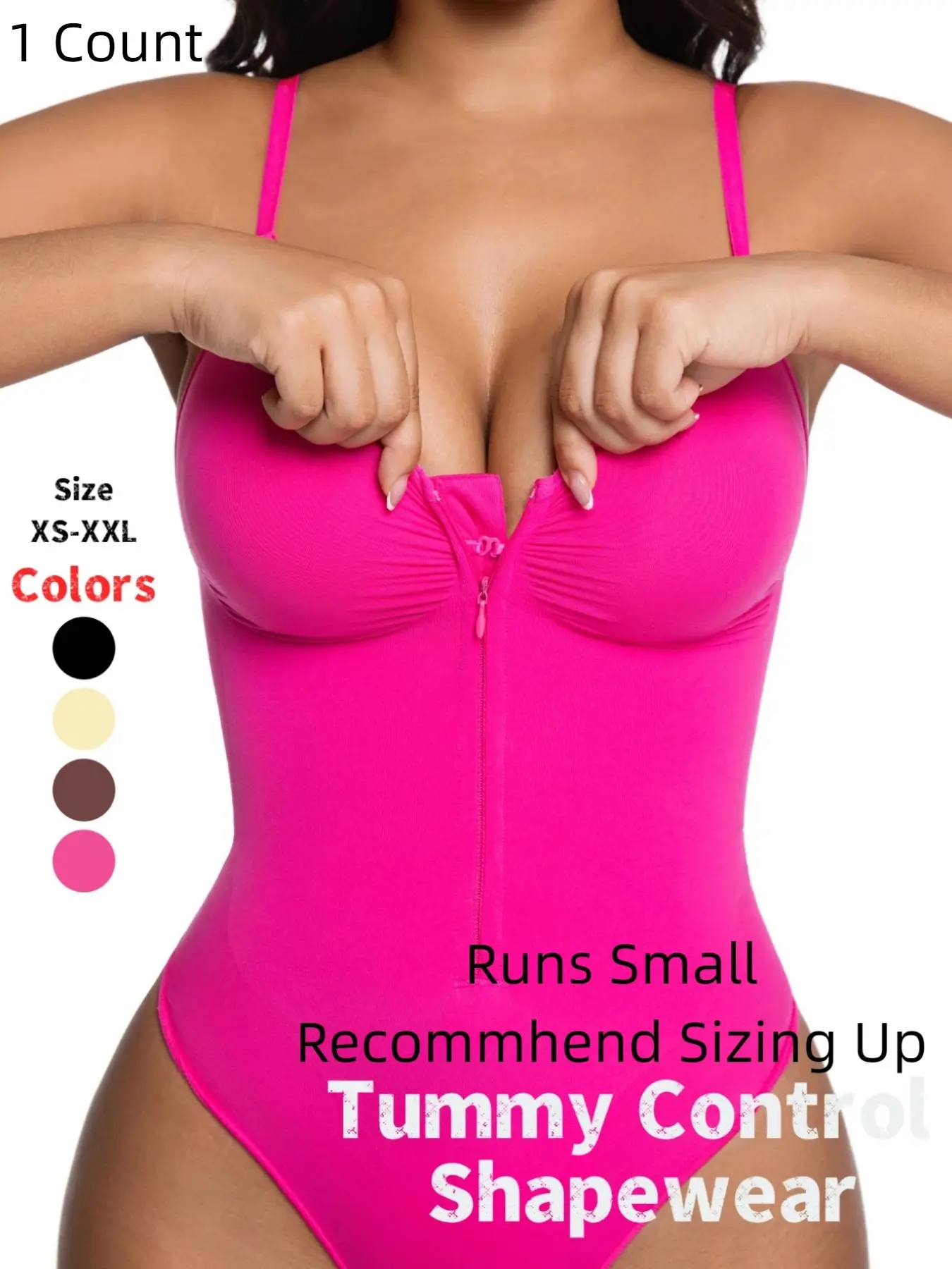 Women's Seamless Compression Underwear Shapewear Bodysuit, Front Zipper Design, Tummy Control Thong Style, Comfortable Fit for All Seasons, High Compression Bodysuit