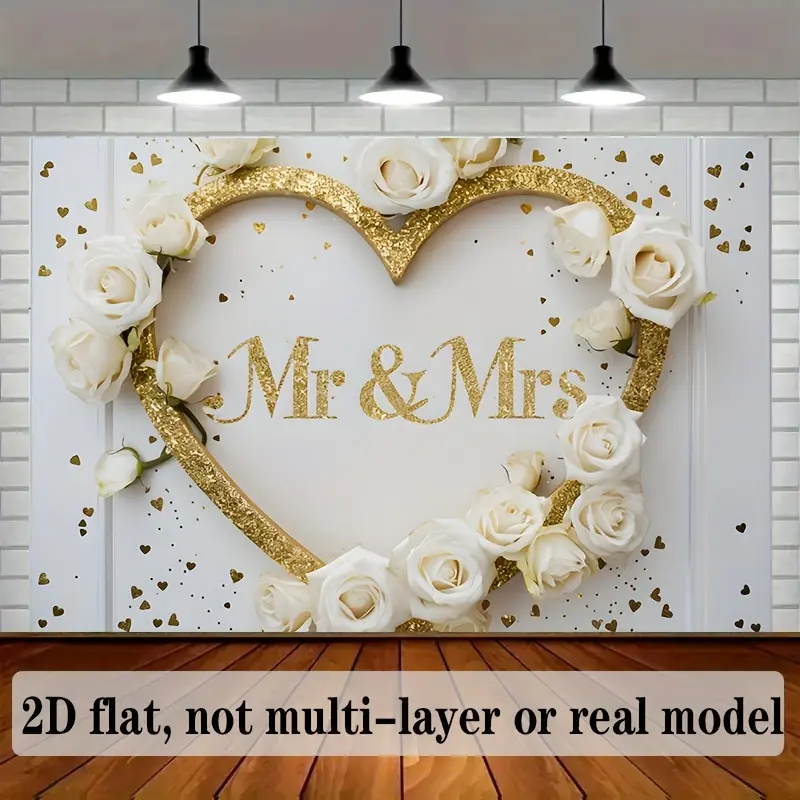 Mr & Mrs Wedding 2D Flat Banner, Single-Sided Polyester Backdrop with Metal Grommets for Easy Hanging, Elegant Wedding Reception Photo Background, Bridal Shower & Anniversary Party Decor, Decor for Weddings, Photo Backdrops