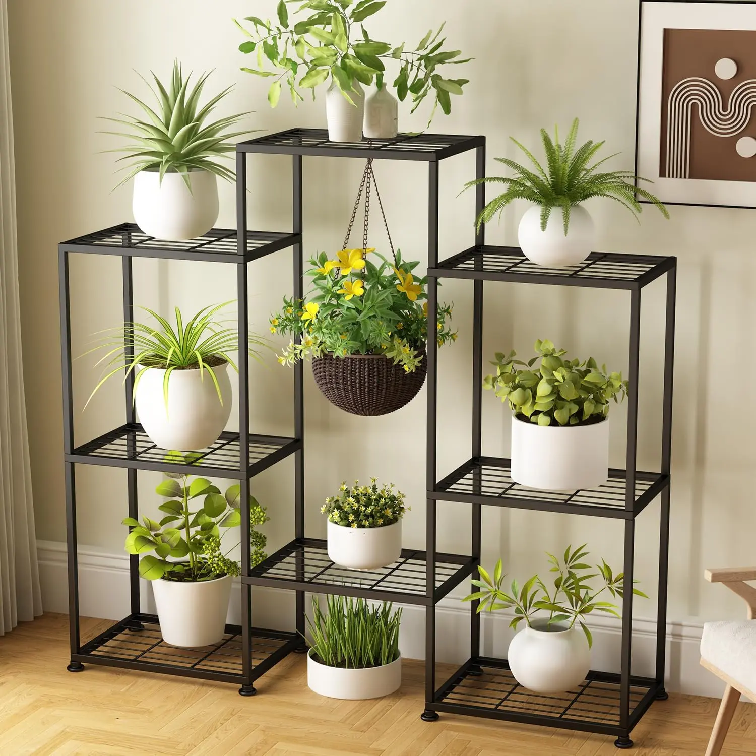 Metal  Stand Indoor Metal  Stands Outdoor Tiered  Shelf for Multiple , 4 Tiers 8 Potted  Rack Holder Garden Shelves Flower Stand for Living Room Patio Corner (8 Tiers-B)