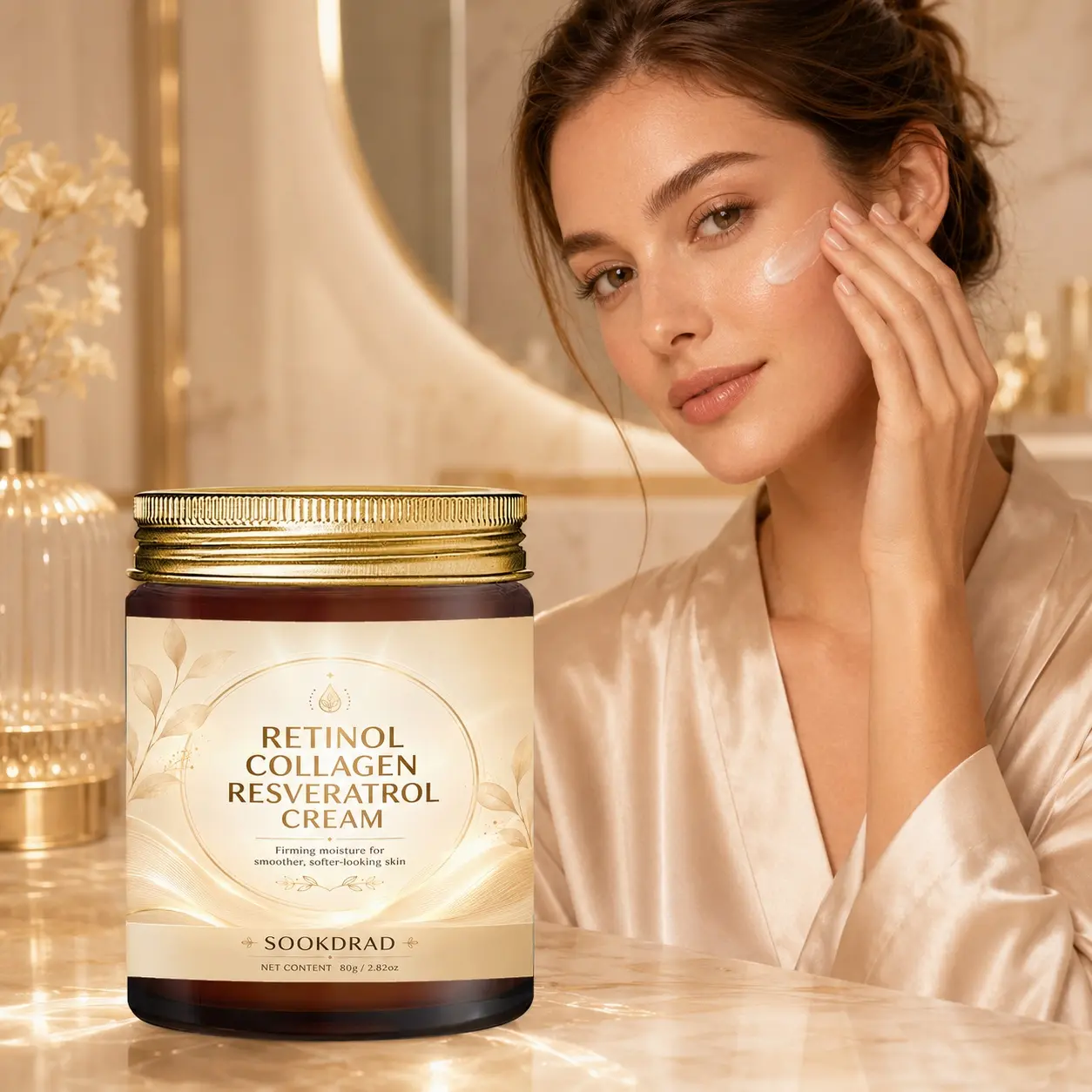 Retinol Collagen Resveratrol Cream, Firming Moisturizer, Smoother Skin, Softer Skin, 80g