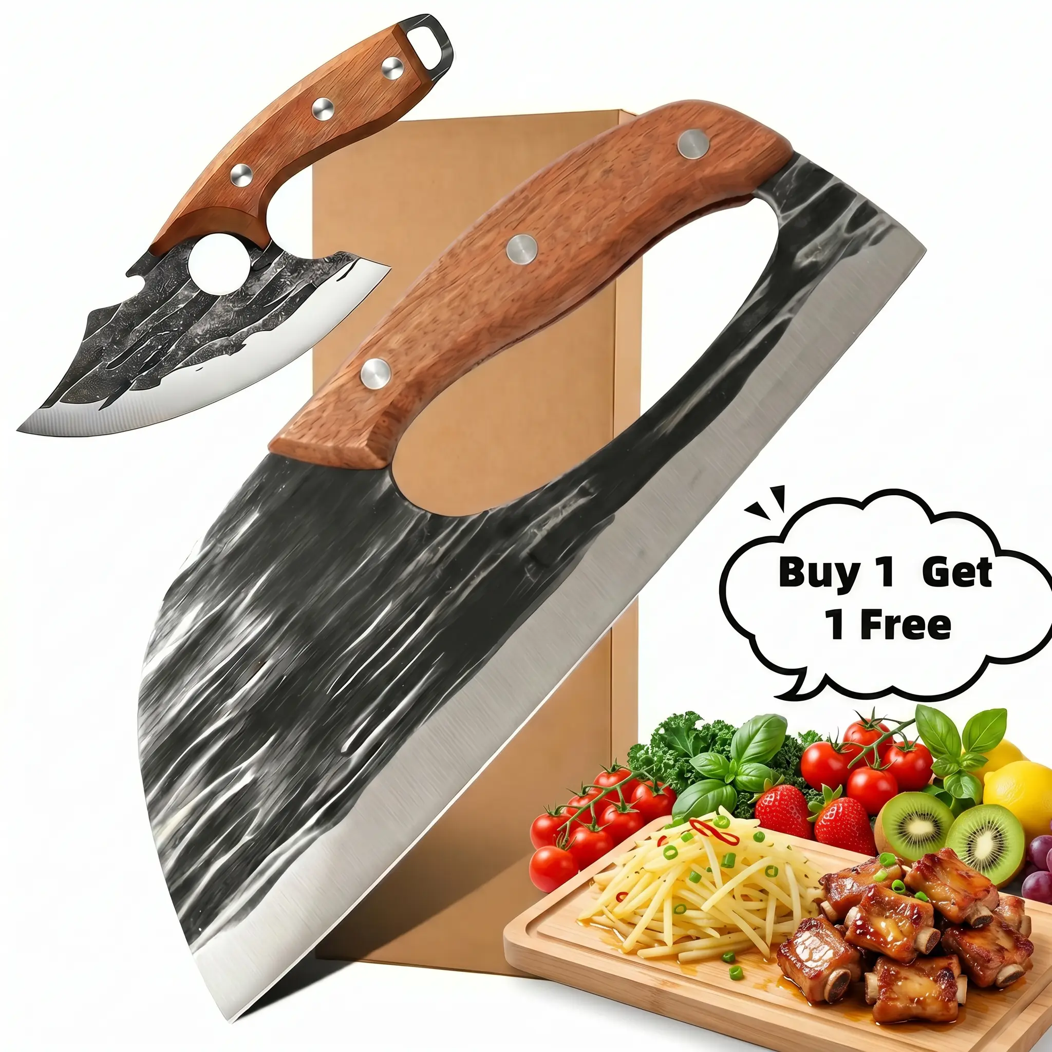 [Buy 1 Get 1 Free] FORGED CLEAVER, Forged Kitchen Knife Set - Forged Carbon Steel Cleaver Knife, Kitchen Knives and slicing knives, Professional Chef Knife, Knife Block Sets, Razor Sharp Meat & Vegetable Chopper