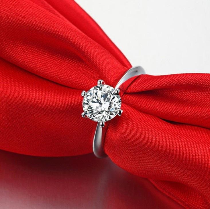 Six-prong simulated diamond ring, couple's open wedding ring, adjustable jewelry