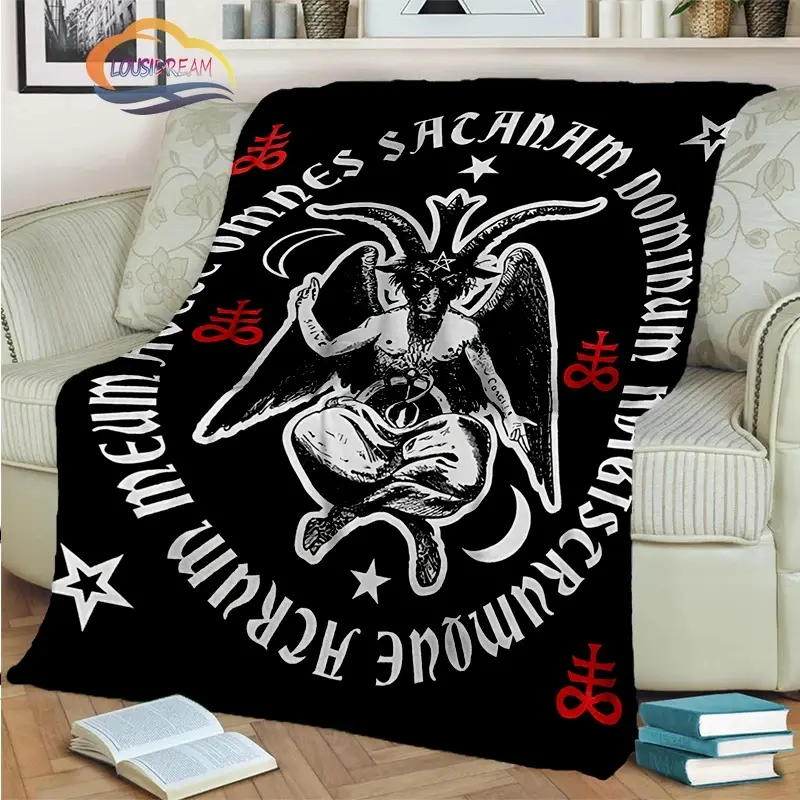 Baphomet Occult Sigil Circle Flannel Throw Blanket Goat Demon Gothic Dark Mystical Symbol Warm Blanket Gift Occult Fans All Ages