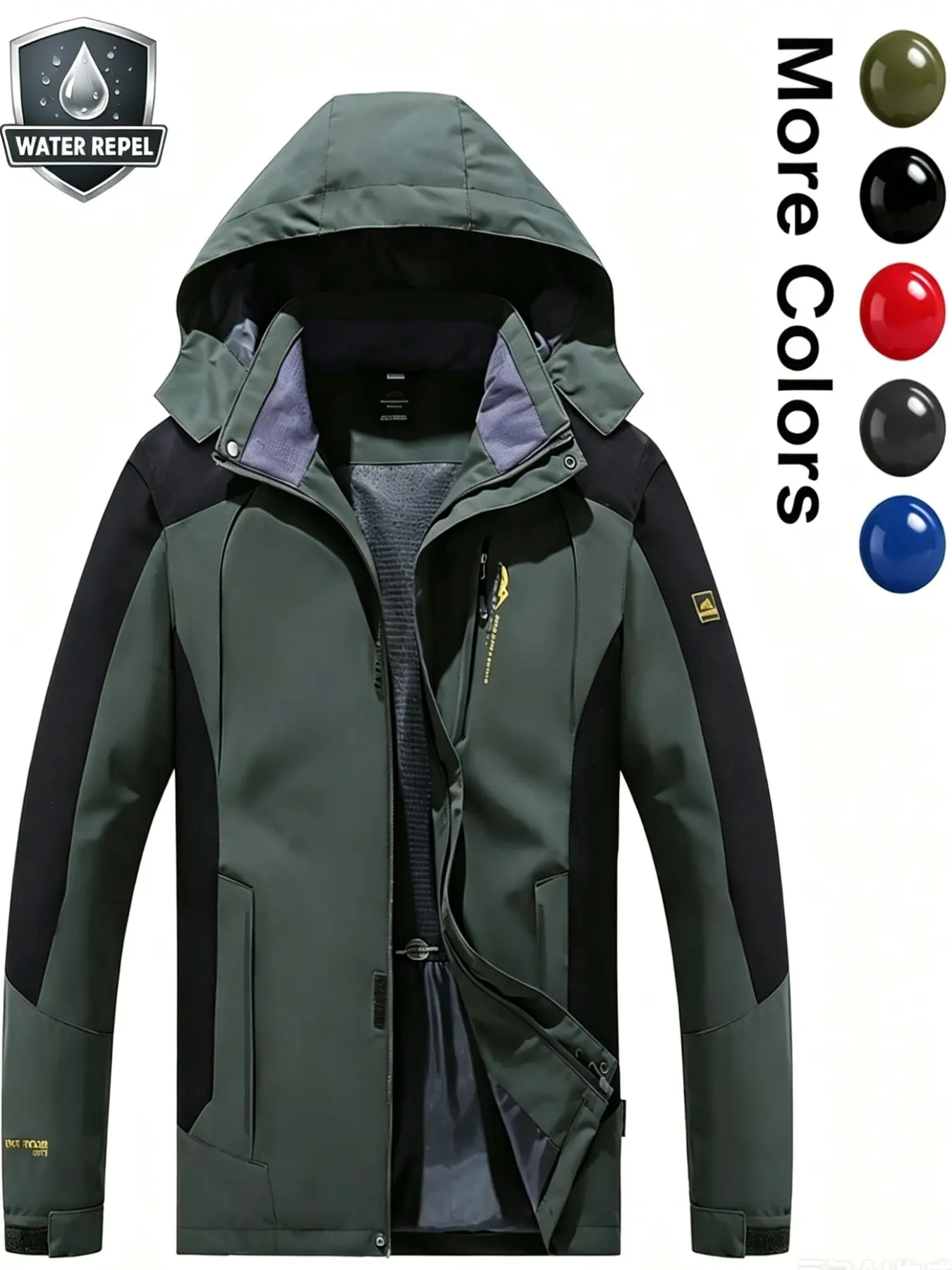 Men's Regular Fit Patchwork Drawstring Zip-Up Hooded Jacket, Casual Long Sleeve Pocket Outerwear for Fall & Winter, Men's Clothes for Outdoor Activities, Coats, Functional Coat, Zippered Jacket