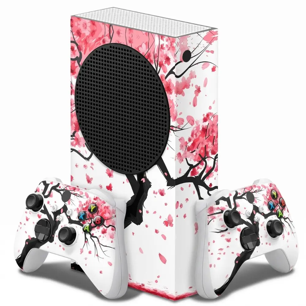Cherry Blossom, Pastel Pink and Blue Vintage Floral Vinyl Skin Sticker Compatible with Xbox Series S Console, Decal Wrap Cover with 2 Controller Skins (Sticker Only), Gift for Gamers