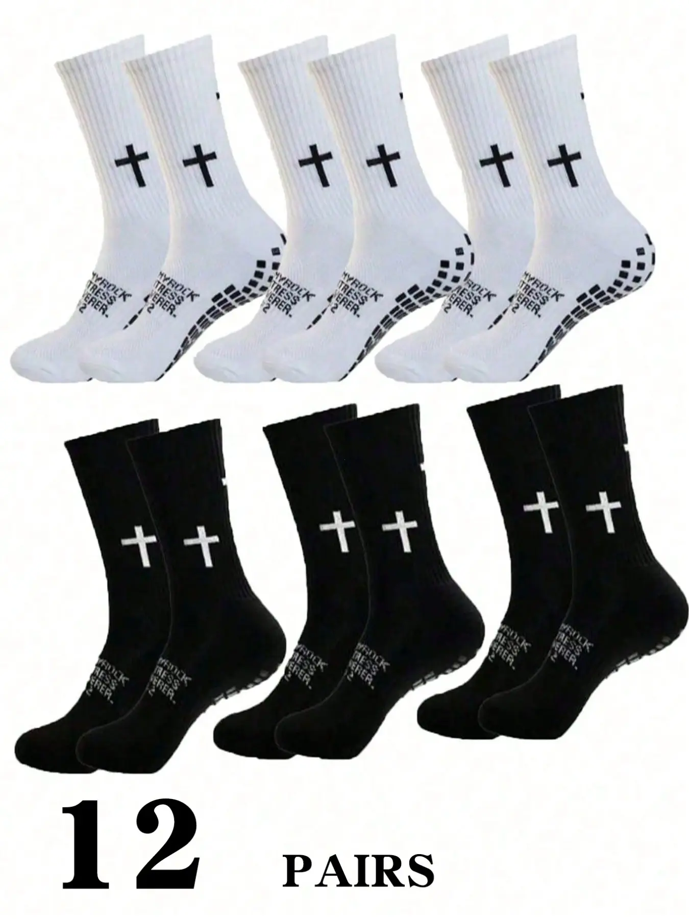 12 Pairs Cross Design Non-Slip Particle Soccer Crew Socks, Athletic Sports Socks, Grip Sports Socks, Anti Slip Socks, Comfortable Mid-Calf Football Socks, Ideal for Sports and Daily Wear