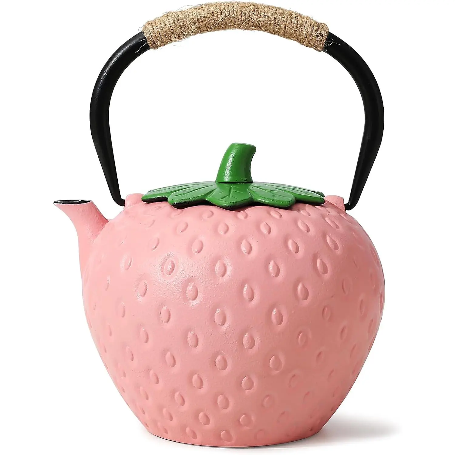 Pink Strawberry Cast Iron Teapot - Japanese Tetsubin Tea Kettle 50oz/1500ml, Enameled Interior, Extended Infuser Set, Rustic Grip, Stovetop Safe, Loose Leaf & Tea Bag Compatible, Cute Holiday Gift