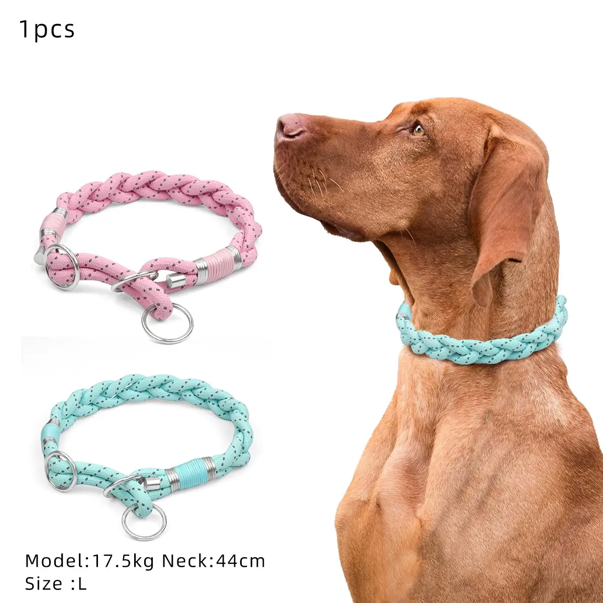 Handmade Macaron Color Braided Pet Collar, Adjustable Reflective Dog Collar, Training Harness for Small to Medium Dogs & Cats