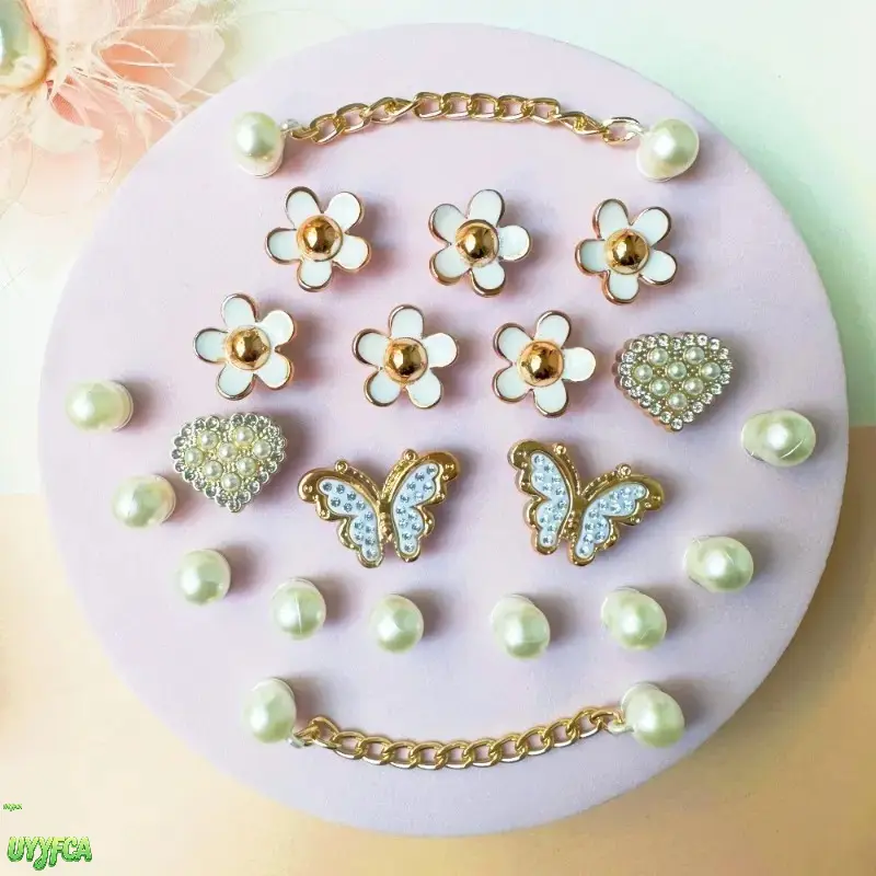18/21 Pcs Detachable Croc Shoe Charm Set,Cute Enamel Flower Rhinestone Butterfly Pearl Chain Shoe Decor Pins, Vintage Removable Clog Ornament Accessories, Cottagecore Aesthetic Custom DIY Shoe Charms,Summervibes,Beach vacation