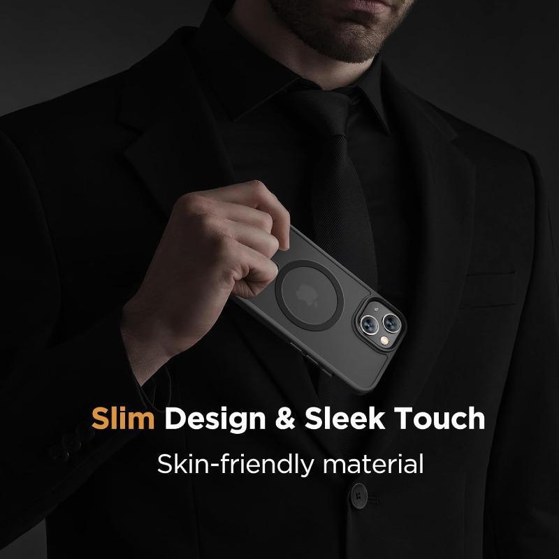 High-end matte skin-touch black mobile phone case suitable for iPhone17Promax 16Promax 15Plus 14Pro 13 12 Pro Max Plus supports magnetic suction wireless charging matte translucent anti-shock and anti-fall Apple mobile phone case