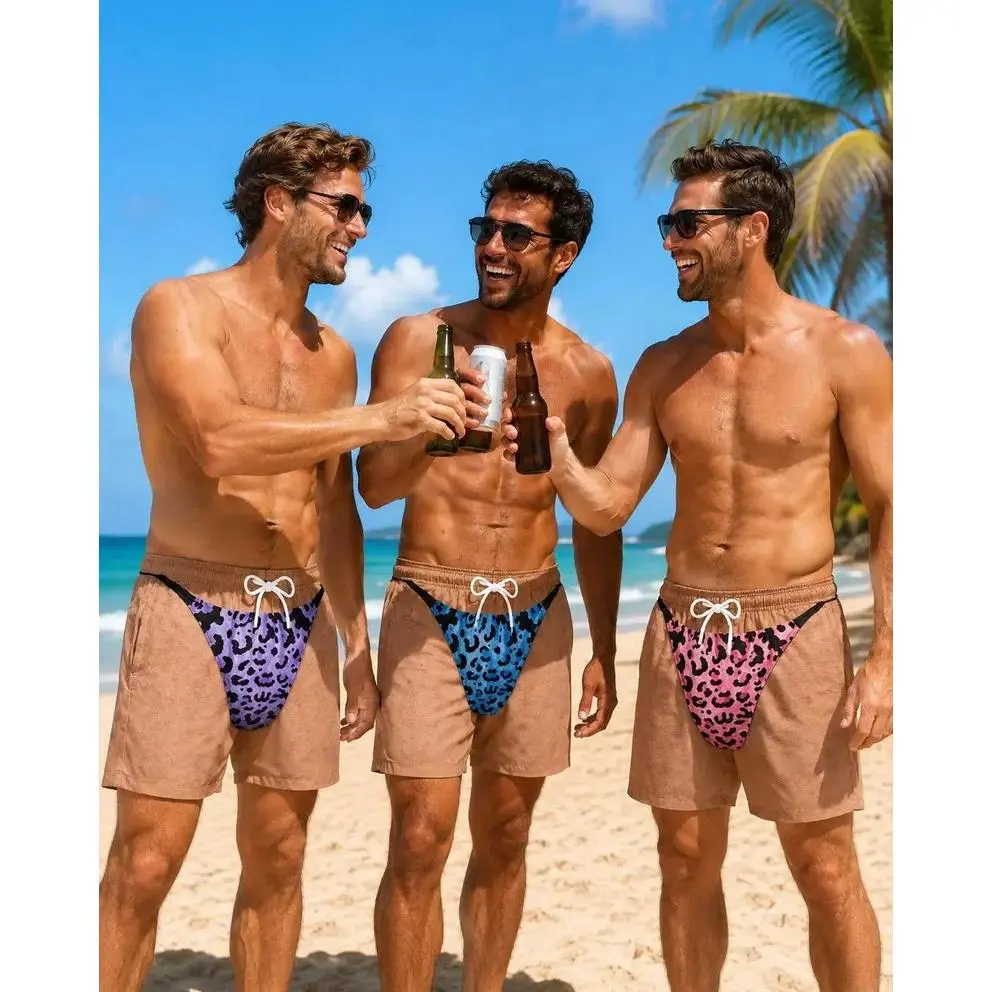 Funny Men Trunks: Leopard Thong Bikini Beach Short Beach Shorts, Summer Vacation Gifts For Men, Gag Gift For Him # TikTokMadeMeBuyIt # PatrioticMensShorts # SummerBeachWear # GiftForMen