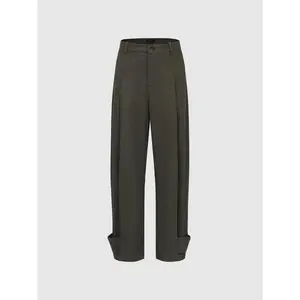 URBAN REVIVO Men's Casual Barrel Leg Pants, Plain Cotton Lyocell Stretch Fabric with Cuffed Hems
