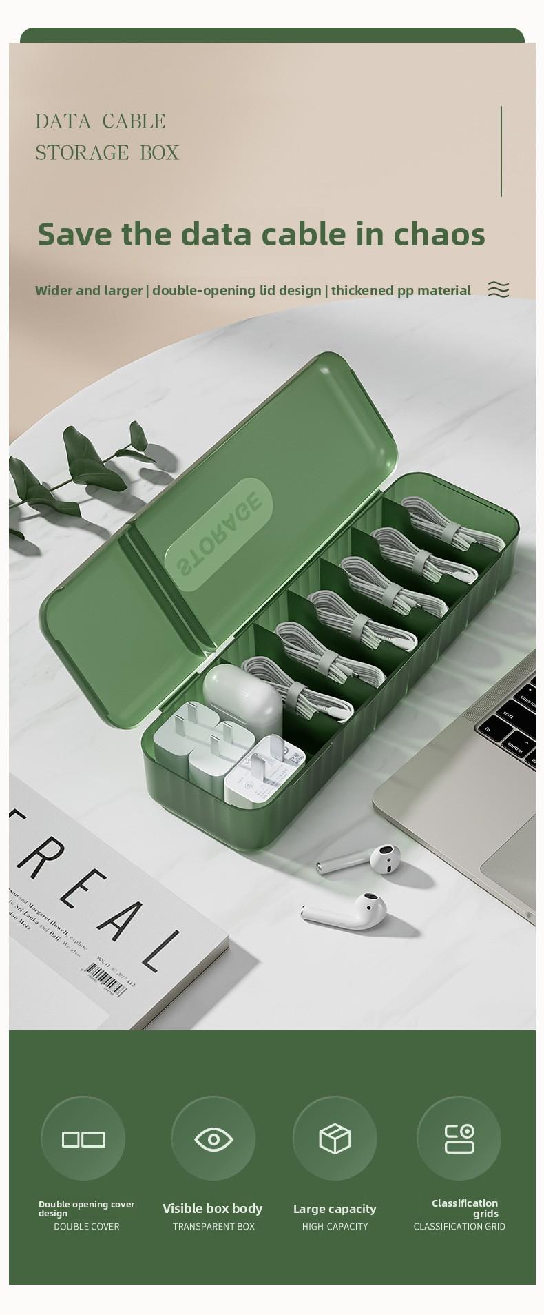 Desktop covered data cable storage box, cable organizer, power charging cable organizer, mobile phone charger storage box