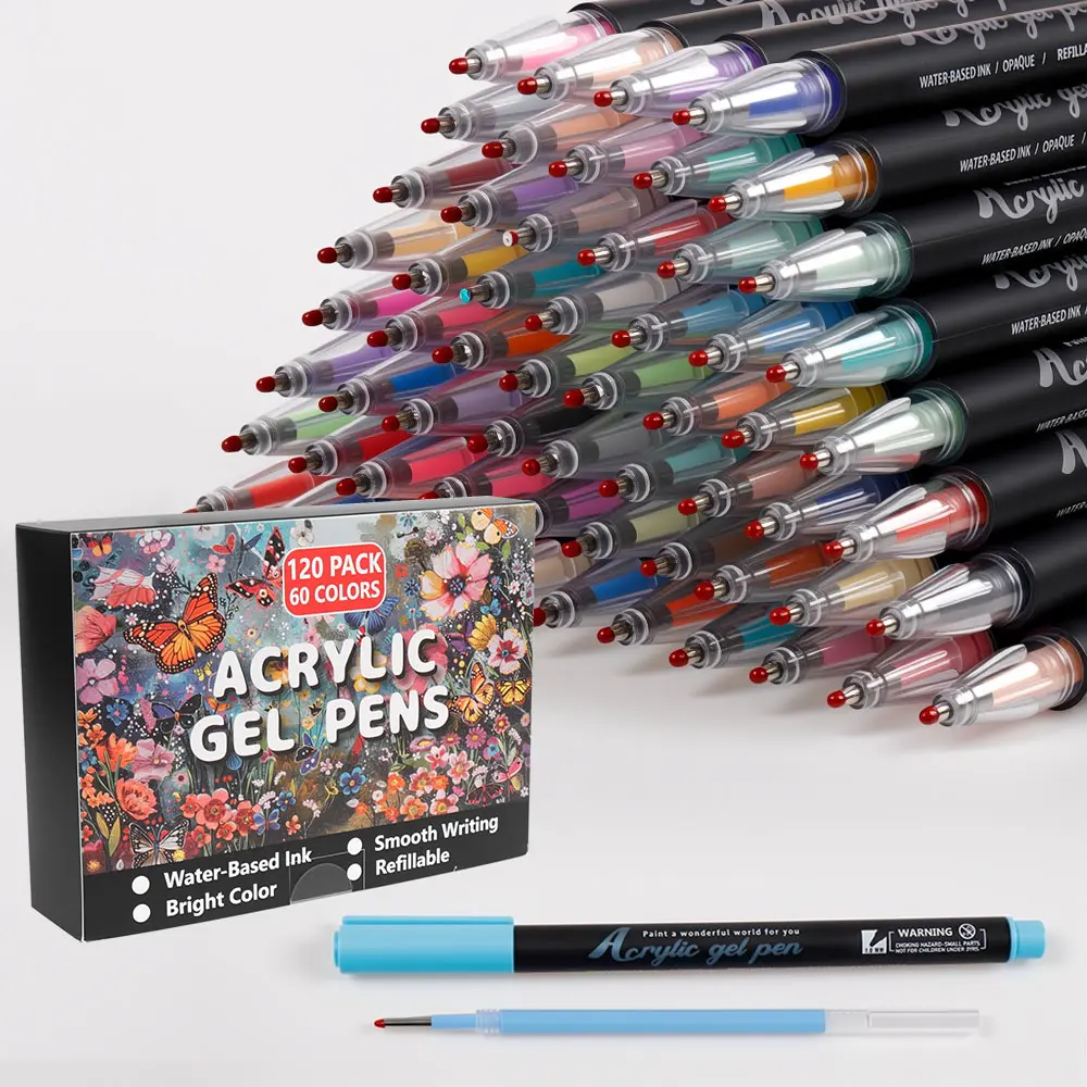 120-Piece Gel Pen Set, 3D Gel Pens with 60 Colors, Ideal for Adult Coloring Books, DIY Crafts, Canvas, Wood, Glass, Metal, School Supplies