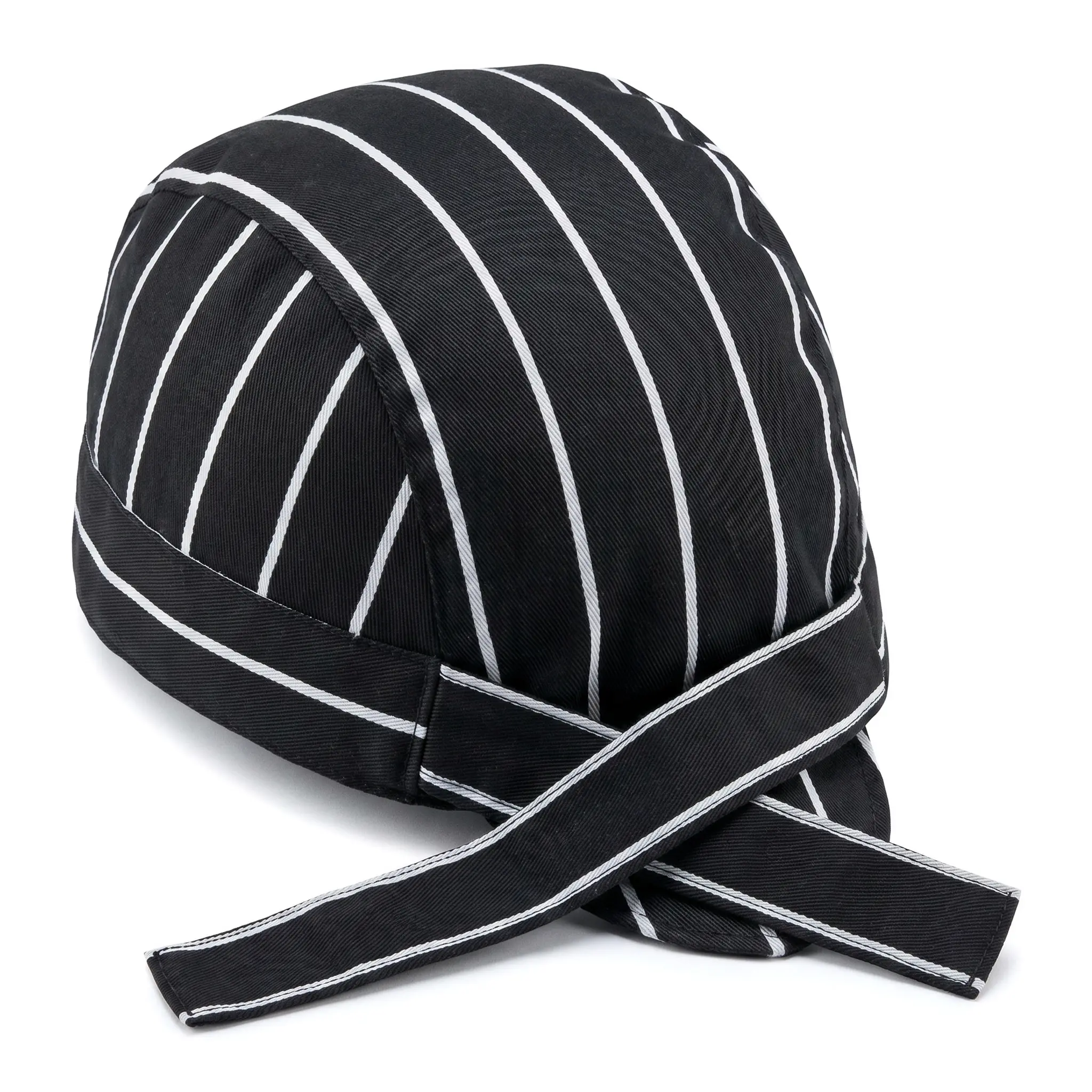 Unisex Flat Top Chef Hat For Kitchen Work Sushi Shop Server Cap Hair Wrap Pirate Bandana Professional Simple Design Polyester Cotton Striped