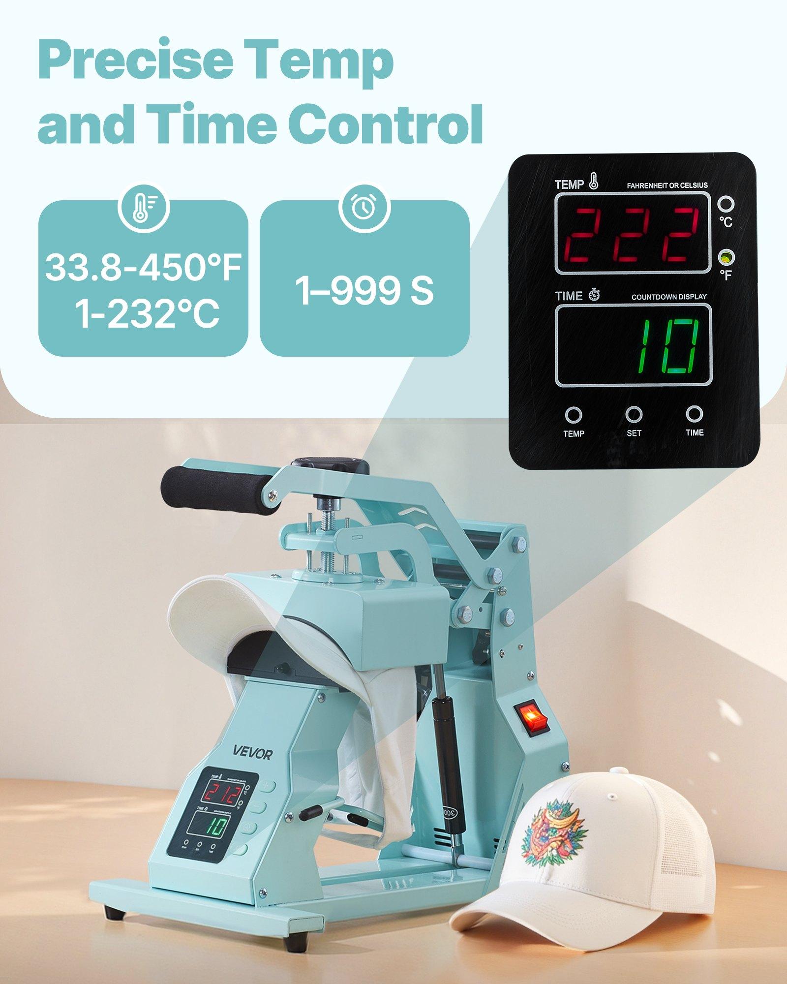VEVOR Hat Heat Press Machine, with 2pcs Interchangeable Platens, Precise Temperature and Time Control, Hat Press for HTV Iron On and Sublimation Projects, for Caps, Headbands, Cuffs, Face Masks, Gree