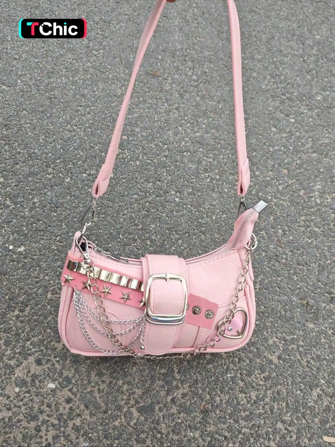 Vintage Y2K Style Women's Shoulder Bag, Crossbody Chain Bag, Star Chain Design, Detachable Strap, Zip Closure, Casual Handbag for All Seasons, Fashionable Crossbody Bag, Chain Shoulder Purses, Aesthetic Shoulder Bag