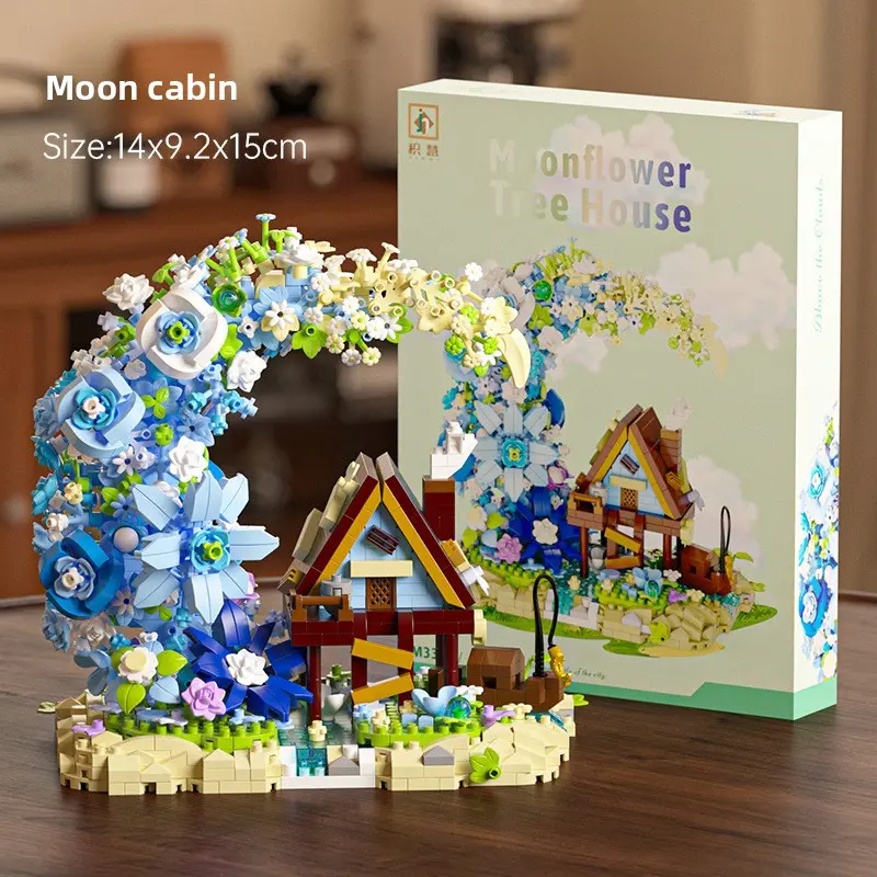 Moon Cabin Flower Arch Building Block Set – Mini 3D DIY Brick Puzzle for Adults & Kids |   14x9.2x15cm |   Dreamy Blue Floral Design |   Ideal for Home Decor, Stress Relief & Creative Gifts (Moonlight Tree House Series)