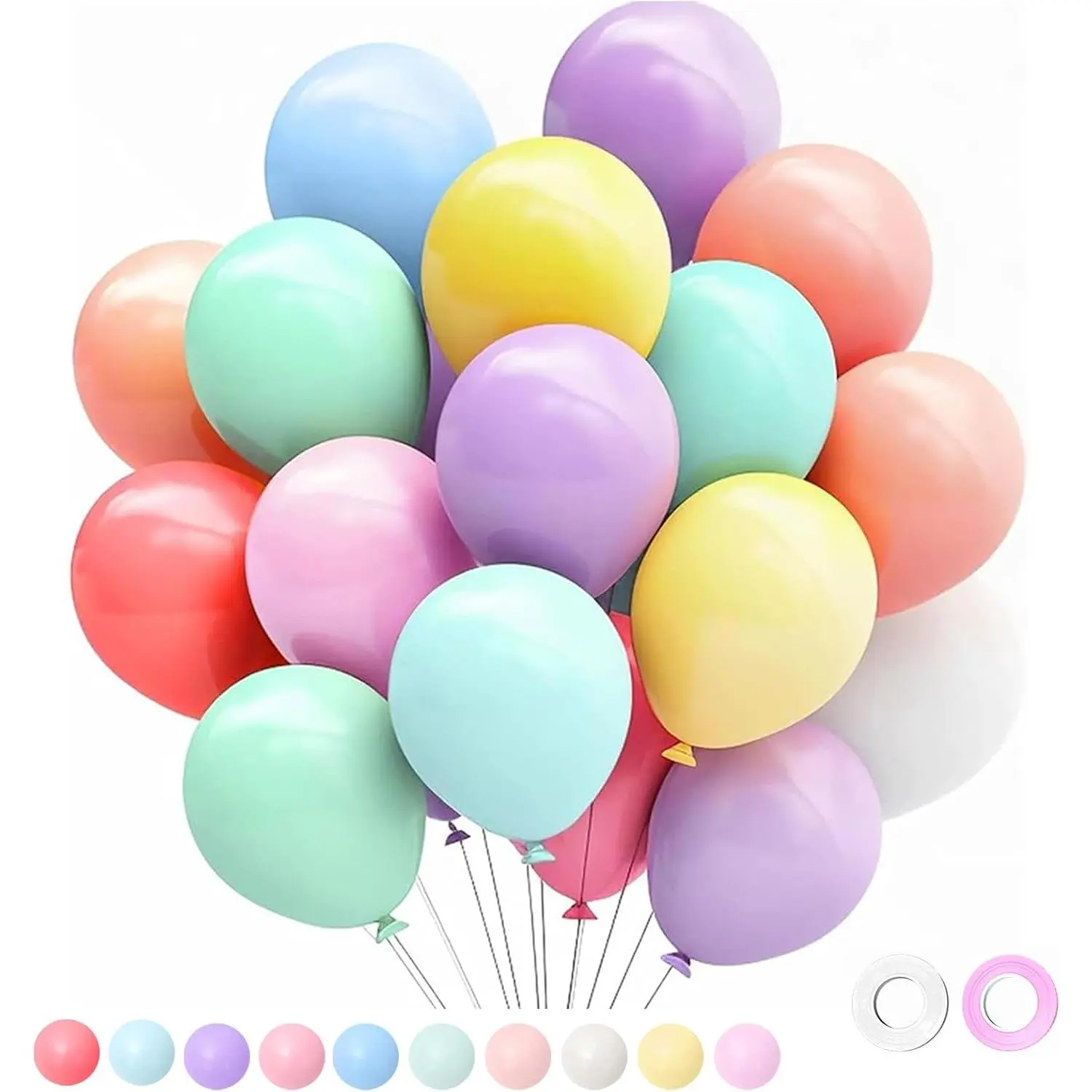 100 count Rainbow Balloons, 12 Inches Pastel Balloons  Color Colorful Multicolor Macaron Latex Party Balloons for  Birthday, Summer Party, Haweii Party