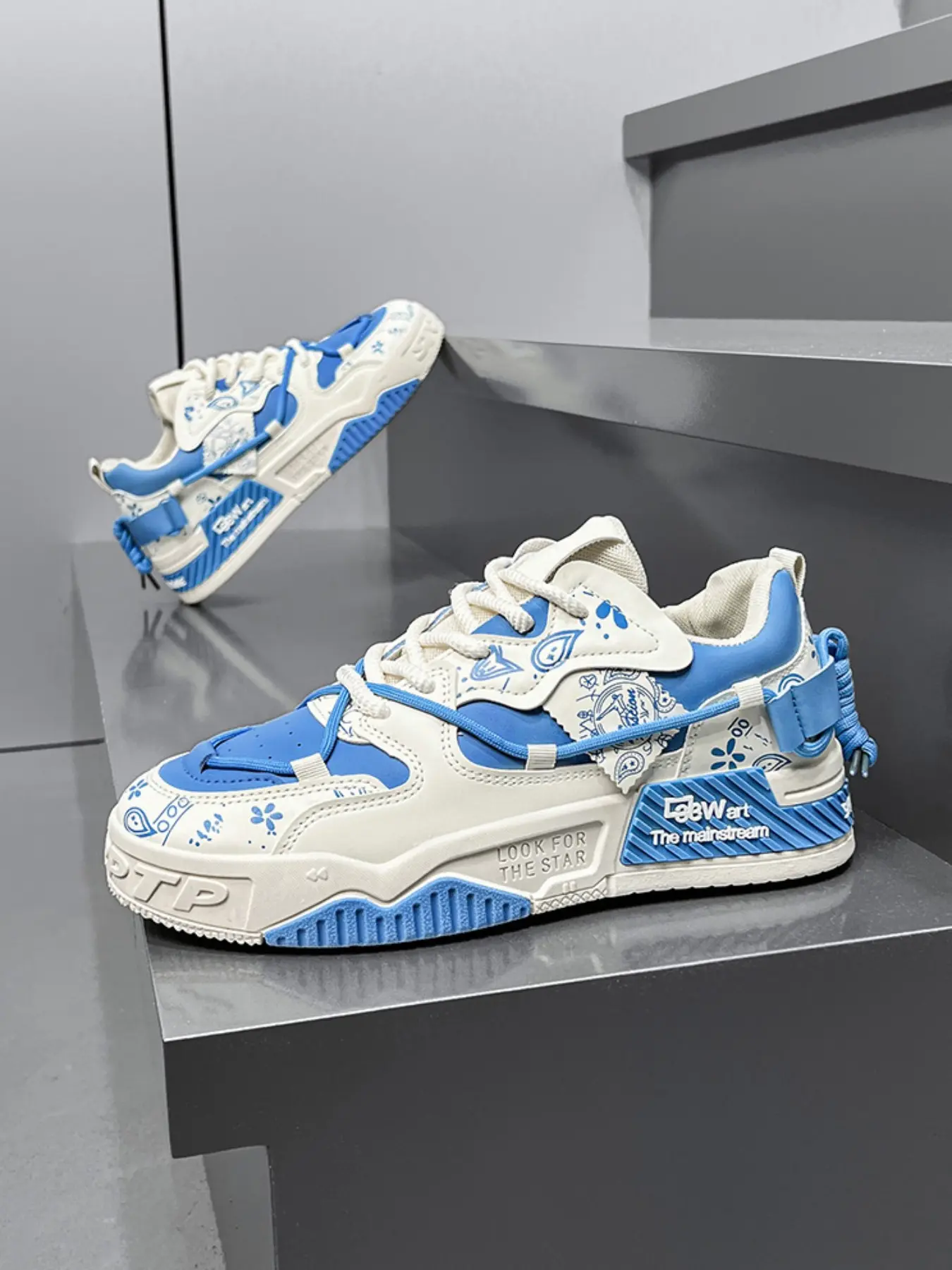 2026 New Retro Printed Platform Skate Shoes for Men & Teenagers, Double Drawstring Woven Satin Ribbon Decor, Color Block Patchwork, Thick Serrated Outsole, Non-Slip & Lightweight Sneakers, Ideal for Daily Commute, School, Hip Hop Street Style & Outdoor Ca