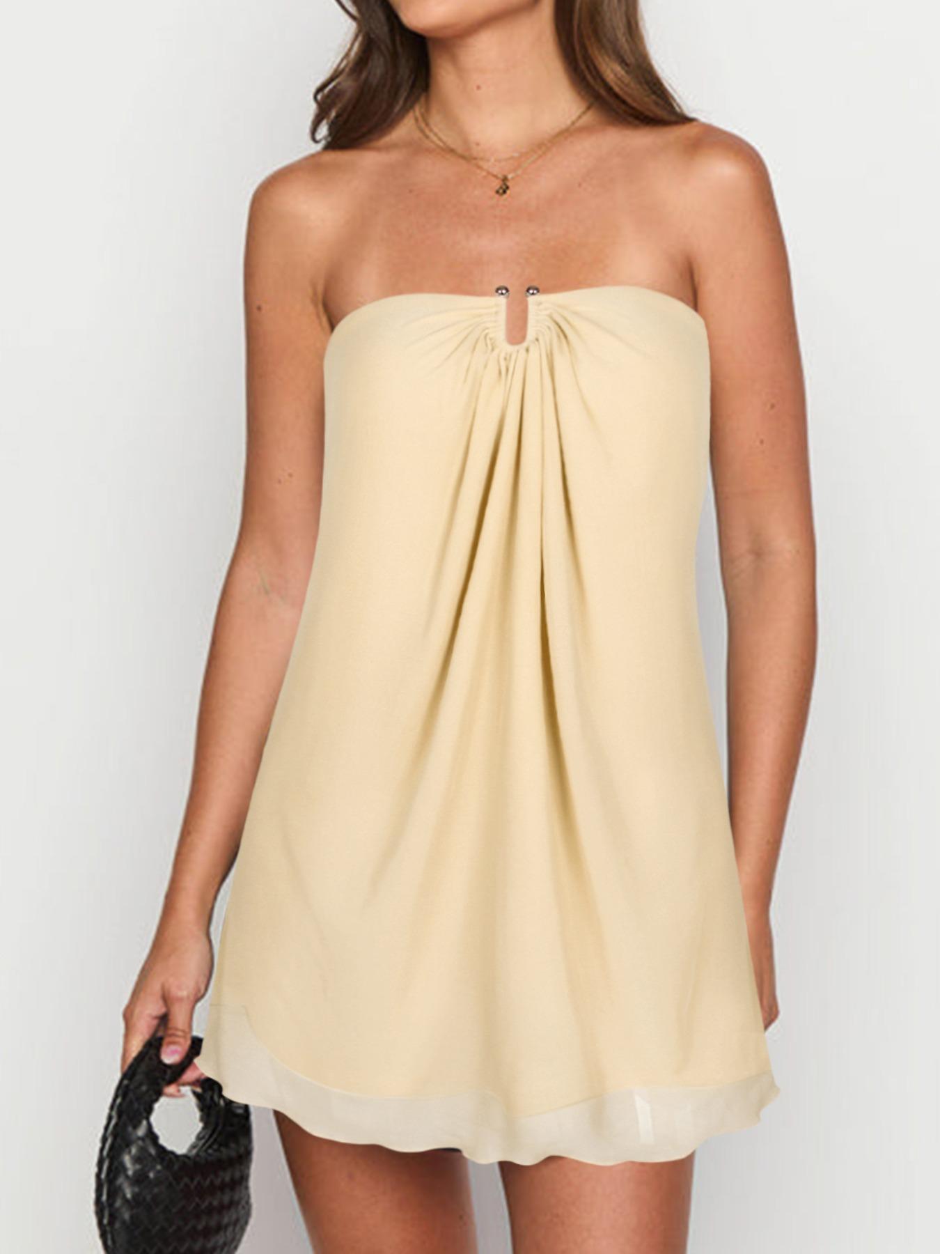 Women's Solid Color Tulle Overlay Tie Shoulder Cami Dress, Sexy Fashion Casual Backless Short Dress for Party Club Dating Wear, Women Dress for Summer