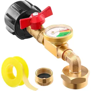 Upgraded Propane Refill Adapter with Valve and Gauge, for Filling 1lb Bottles from a 20lb Tank, Fits QCC1/Type1 Propane Tanks and 1lb Disposable Cylinders, Solid Brass