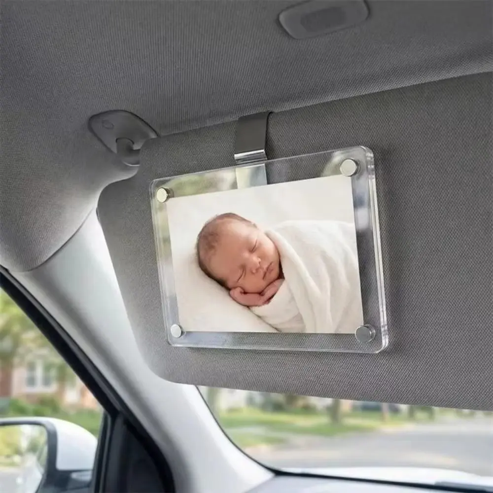 Lightweight Sun Visor Photo Holder Waterproof Transparent Magnetic Acrylic Photo Clip UV Protection Photo Frame