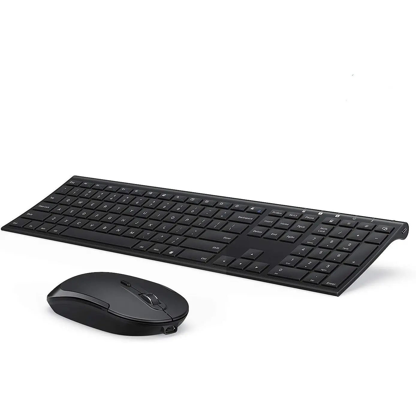 2.4GHz Wireless Silent Synthetic Keyboard Combo, Rechargeable Compact Full-Size with Nano USB Receiver for Windows Laptops, PCs-Black, Adjustable