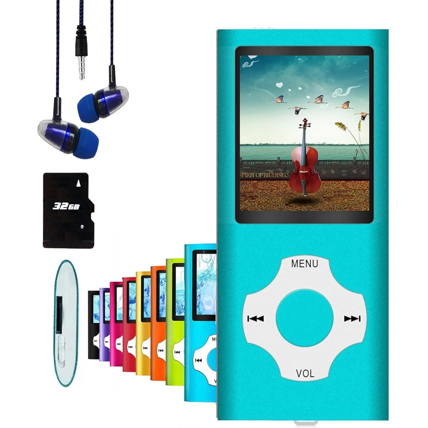 32GB Digital MP3 Player with 1.82'' LCD Screen, Audio Functionality, Metal Build, Durable Design, FM Radio, Voice Recording, Mini USB Port, Included SD Card & Earphones (Blue)