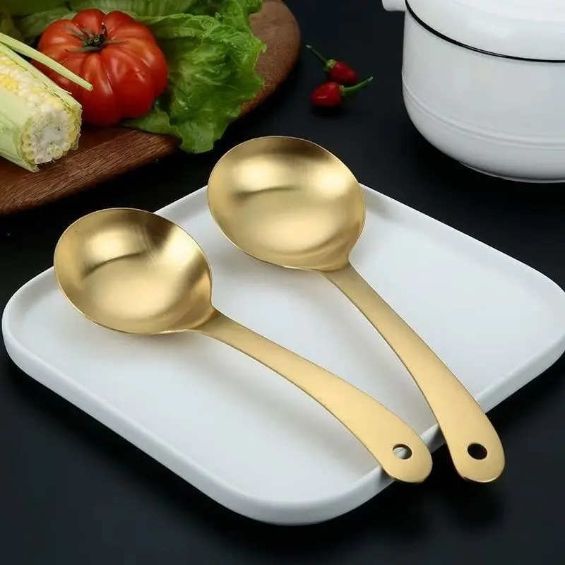 304 Stainless Steel Soup Spoon Set, Two-Piece Long Handle Spoons with Hanging Hole, Kitchen Dining Utensils