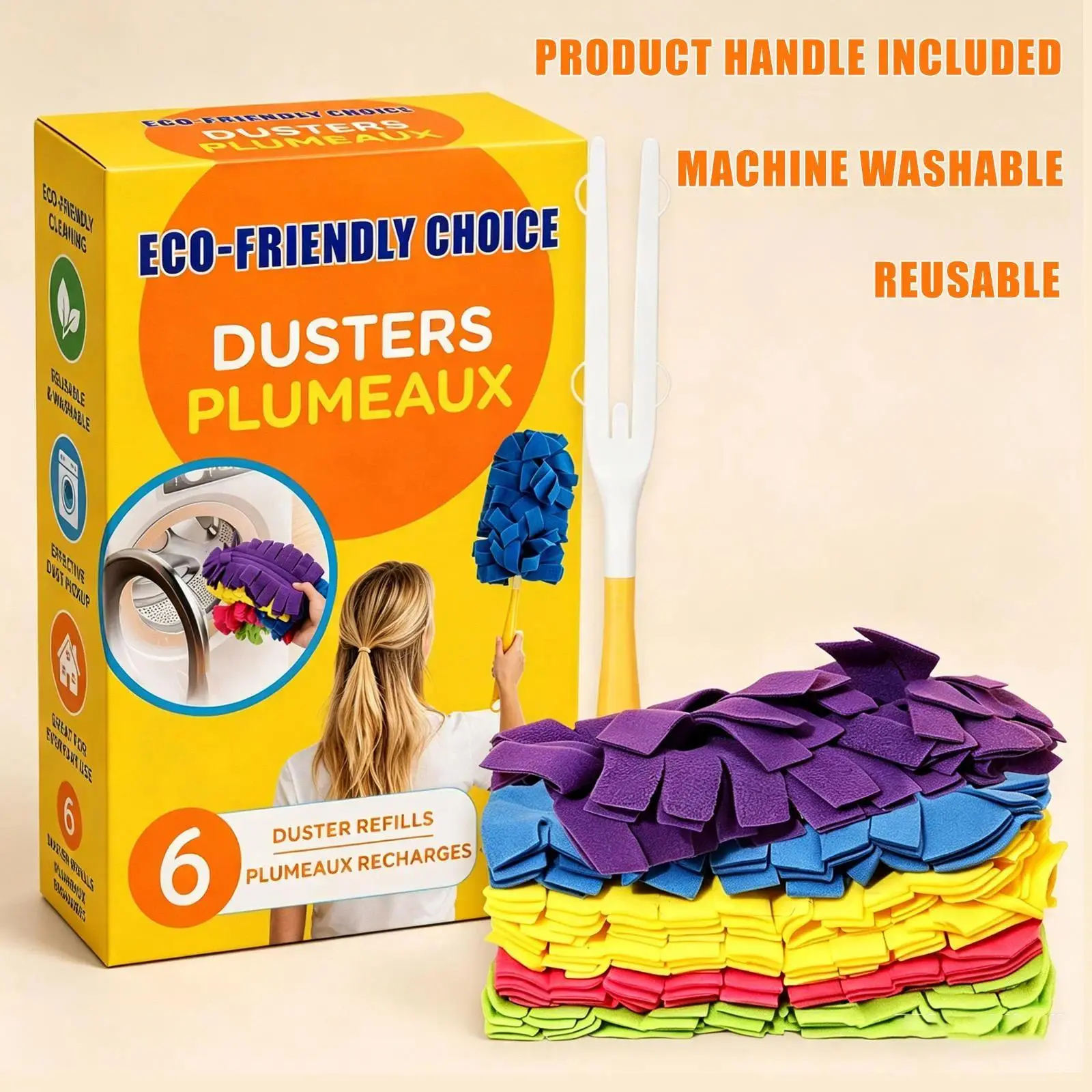 6PCS Electrostatic Duster Refills with handle for swiffer, 360° Larger Multisurface Heads with 6X Microfiber Cloths,Machine Washable Reusable, Home Cleaning Products, Electrostatic Duster Cloths, Cleaning Supply