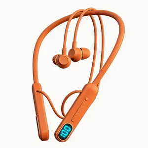 Orange Neckband Headphones Wireless Bluetooth Headphones Women Men LED Battery Display Long Battery Life Sports Earbuds Ergonomic Soft Silicone Neckband Lightweight Fast Type-C Charging High-Quality Audio Noise Reduction Compatible IOS Android,Intelligent