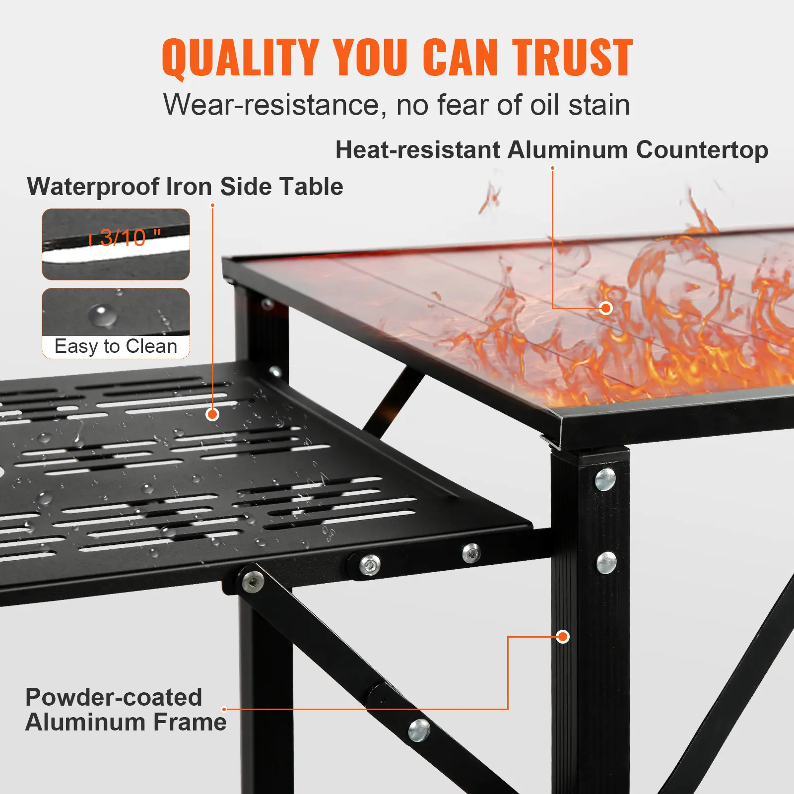 Camping Kitchen Table, One-piece Folding Portable Cook Station with A Carrying Bag, Aluminum Camping Table 4 Iron Side Tables & 2 Shelves, Ideal for Outdoor Picnics, BBQs, Camping, RV Traveling, 18.9LBS/22.4LBS