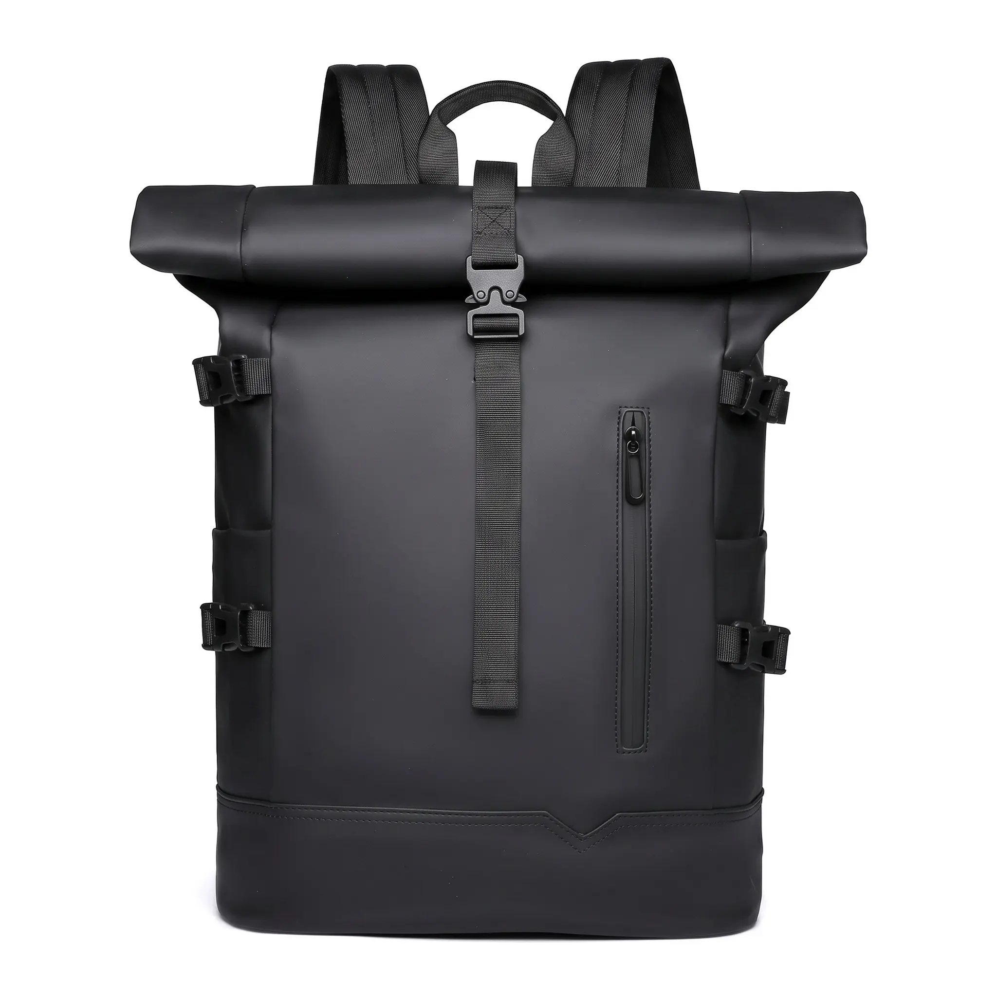 Men's Waterproof Casual Travel Backpack with 15in Laptop Compartment, Curved Shoulder Straps, Clean Lines, Expandable 20-35L Capacity, Solid Black Polyester Lining, Sleek Stitching, Zipper, Daily Essential Luggage Bag tiktokshopbacktoschool