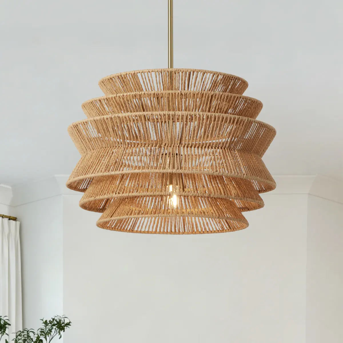 17.3" Rattan Weave Chandelier Light, Hand-Woven Rustic Wicker Hanging Light with Warm Glow, Boho Coast Seagrass Ceiling Fixture for Dining Room Farmhouse