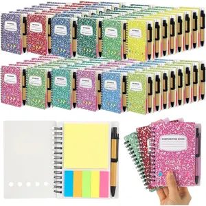 24 Sets Bulk Spiral Notebooks, Lined Steno Pads Notepad with Pen, Sticky Notes and Colored Index Tabs, 5.2" x 4.1" Pocket Notebook, 60 Sheets (Rainbow Colors) for Home Business Office Supplies