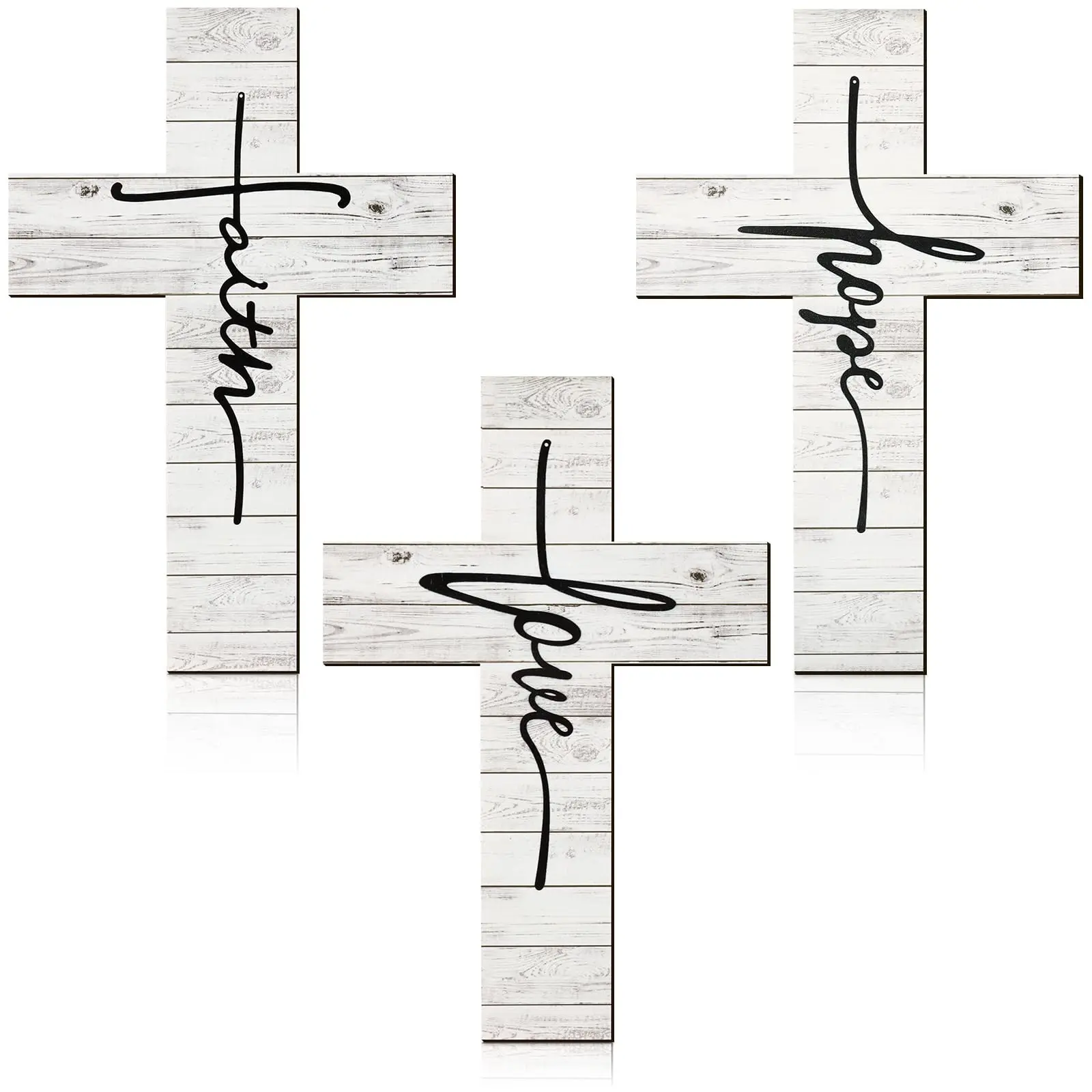 Three-Piece Wooden Cross Wall Hangings, Vintage American Country Style, Christian Inspirational Decor for Home, Small Church, Church
