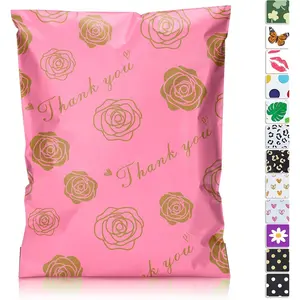 Thank You Poly Mailer 10x13 25 Pack - Mailer Poly Bags for Shipping, Strong Thick and Self Adhesive Mailing Bags - Cute Packaging Bags for Small Business - Gold Rose Printed
