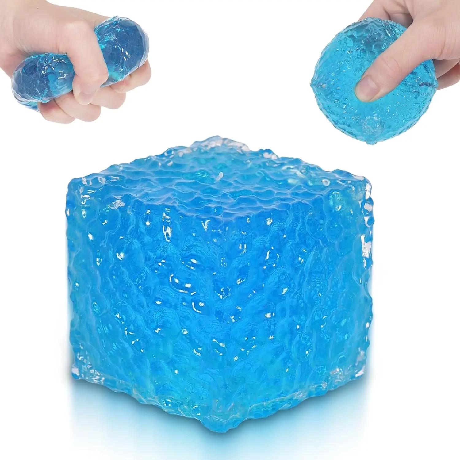 Frosted Honeycomb Ice Cube Squishy Toy, 5cm Stress Relief Cube, Soft Sensory Fidget Toy for Anxiety and Focus for Kids Youth Adults, Portable Squishy Ball (Blue)