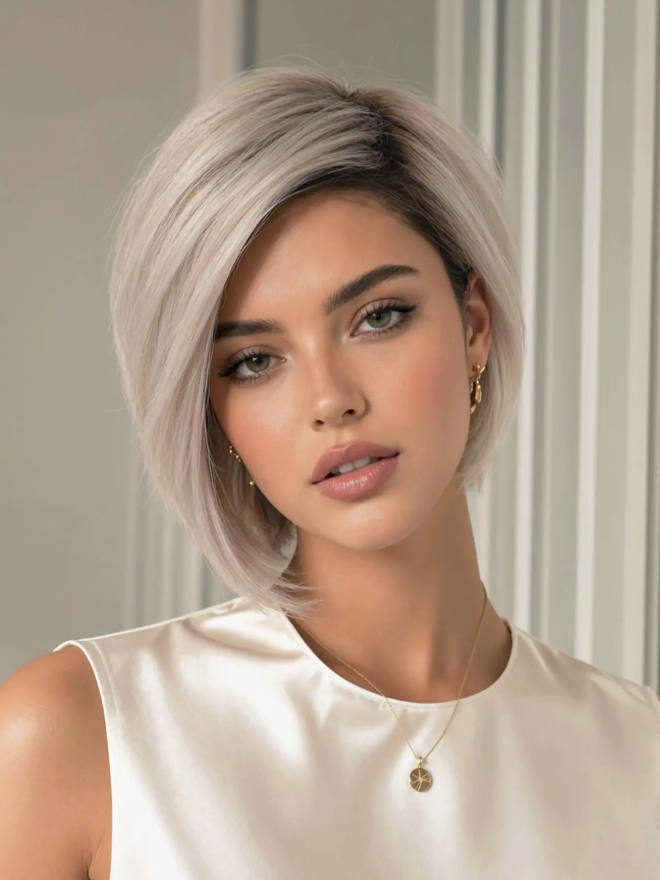 Lazy Person Light Gold Highlights Short Bob Wig, Synthetic Smooth Wig, Side Part Sleek Short Hair, 8 Inch Lightweight Full Head Cap, Breathable Inner Mesh, Natural Look, Synthetic Material Wigs