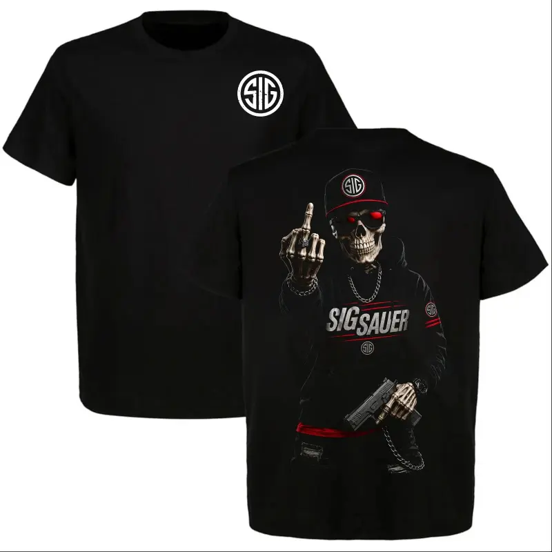 Graphic T-Shirt SIG SAUER Streetwear Tee, Tactical Streetwear Graphic Shirt, Funny Skeleton Shirt, 2nd Amendment Graphic T-Shirt, Gun Lover Gift, Vintage Style Casual Unisex Short Sleeve Tee for Men Women