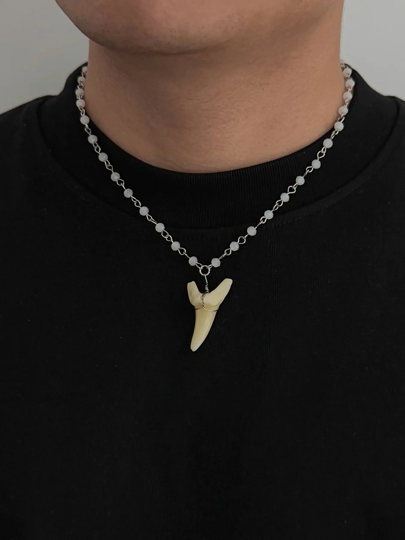 Vintage Shark Tooth Pendant Necklace, Crystal Chain Metal Jewelry, Hip Hop Style, Casual Fashion, Wedding Party Gift, Men's Necklace
