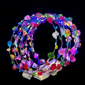 QSJQllo 20 Pcs LED Flower Crowns Headbands,flower crowns,flower crowns for women，diademas con luces led para fiestas，light up headband for Wedding Beach Party Birthday Cosplay Halloween Christmas Day