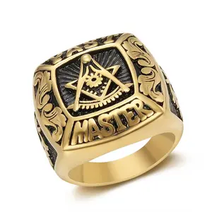 European and American Retro Masonic AG Symbol Men's Ring Stainless Steel Carved Masonic Symbol Ring