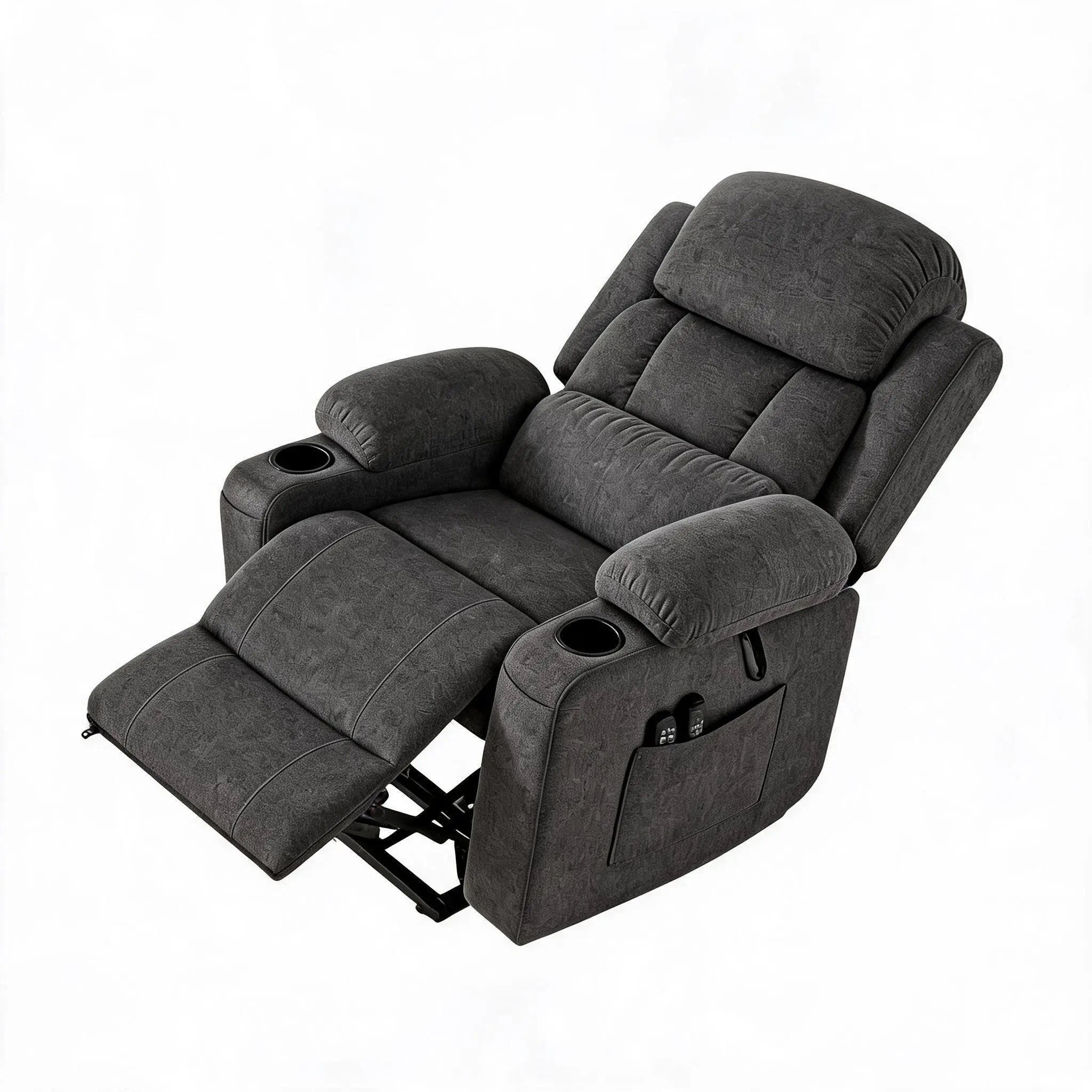 Oversized Electric Power Lift Recliner Chair for Seniors - Chenille Upholstery, Soft Upholstered Comfy Deep Seat, Heated, Full Body Massage, USB Port, 2 Cup Holders, Side Pocket, Cozy Leisure Chair