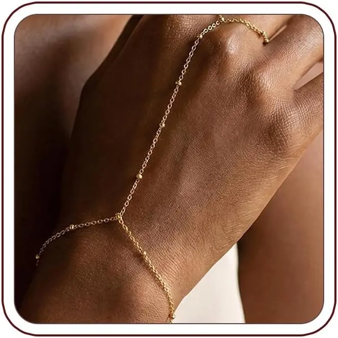 Hand Chain Bracelet for Women, Ring Bracelet Hand Chain Non Tarnish  nty Finger Bracelet Beaded Cubic Zirconia Layered Twist Link Stack Bracelets Trendy   for Her