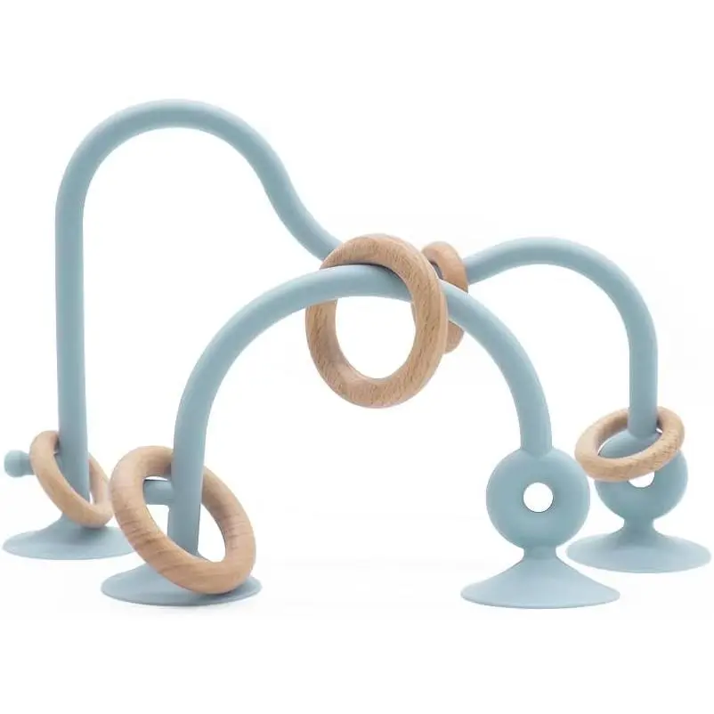 Montessori Educational Toys For Infant Toddlers, High Chair Toys With Suction Cups For Toddlers 0-6 M+ Food Grade Silicone Teething toy For Toddler 6M+, Parent-Child Baby Toy Set 12 18 M+ (Dusty Blue) goblet straw
