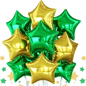 27 piece set of green gold dual color star shaped metal foil balloons, 25.4cm foil pentagram balloons, suitable for birthdays, weddings, graduation ceremonies, anniversaries, retirement celebrations, and jungle party decorations