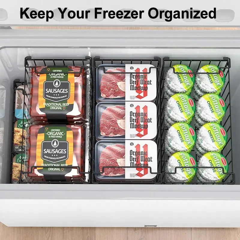 Upgraded Freezer Organizer Bins2/4/6/8 Pack MAX Capacity Stackable Baskets for 5/7 Cu.FT Deep Freezers Chest Freezer Organizer Rust-Proof Airflow-Friendly Kitchen & Pantry Storage Heavy-Duty Anti-Rust Metal
