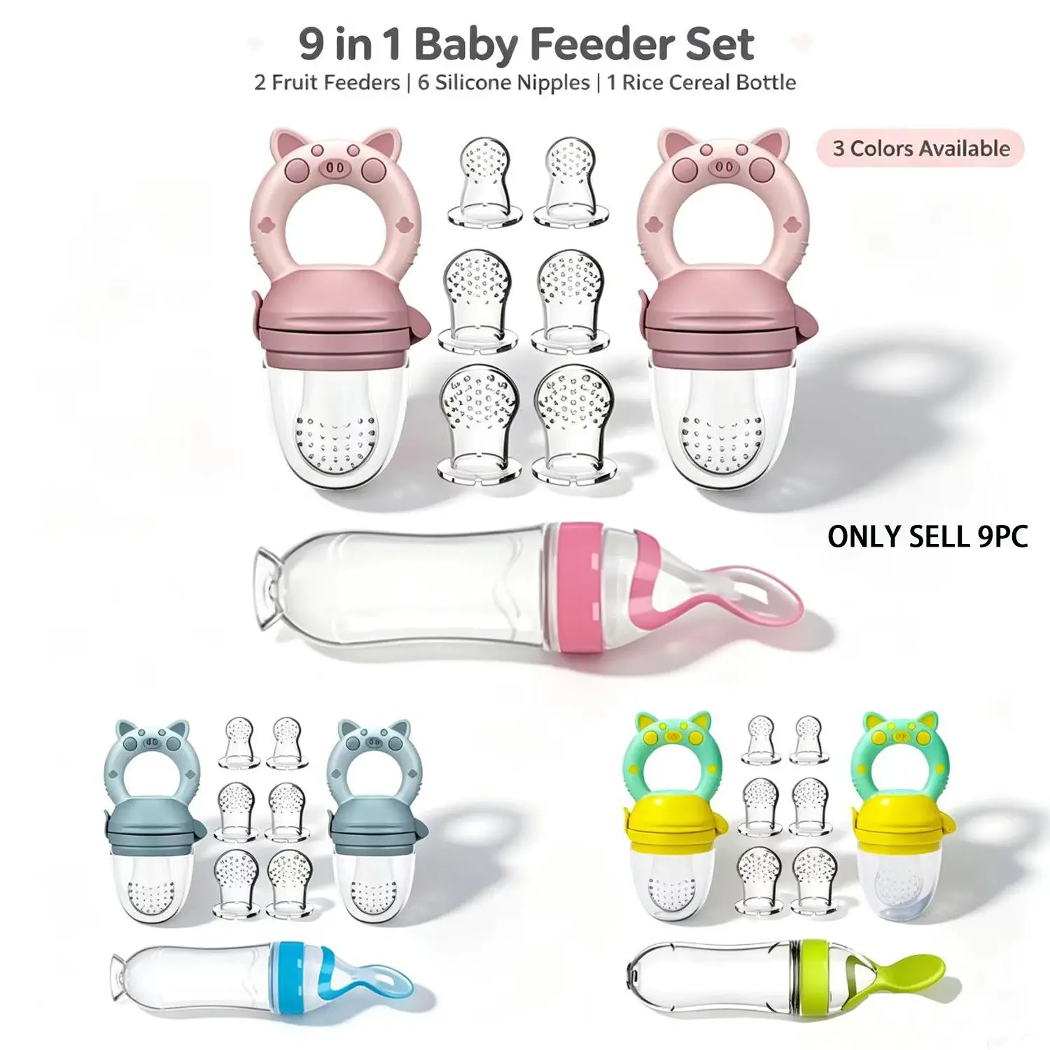 9pcs Baby Feeding Infant Newborn Food Feeder Set, Silicone Fruit Feeder Pouches, Squeeze Pouch, 6 Extra Mesh Bags, Christmas, Halloween, Thanksgiving Gift